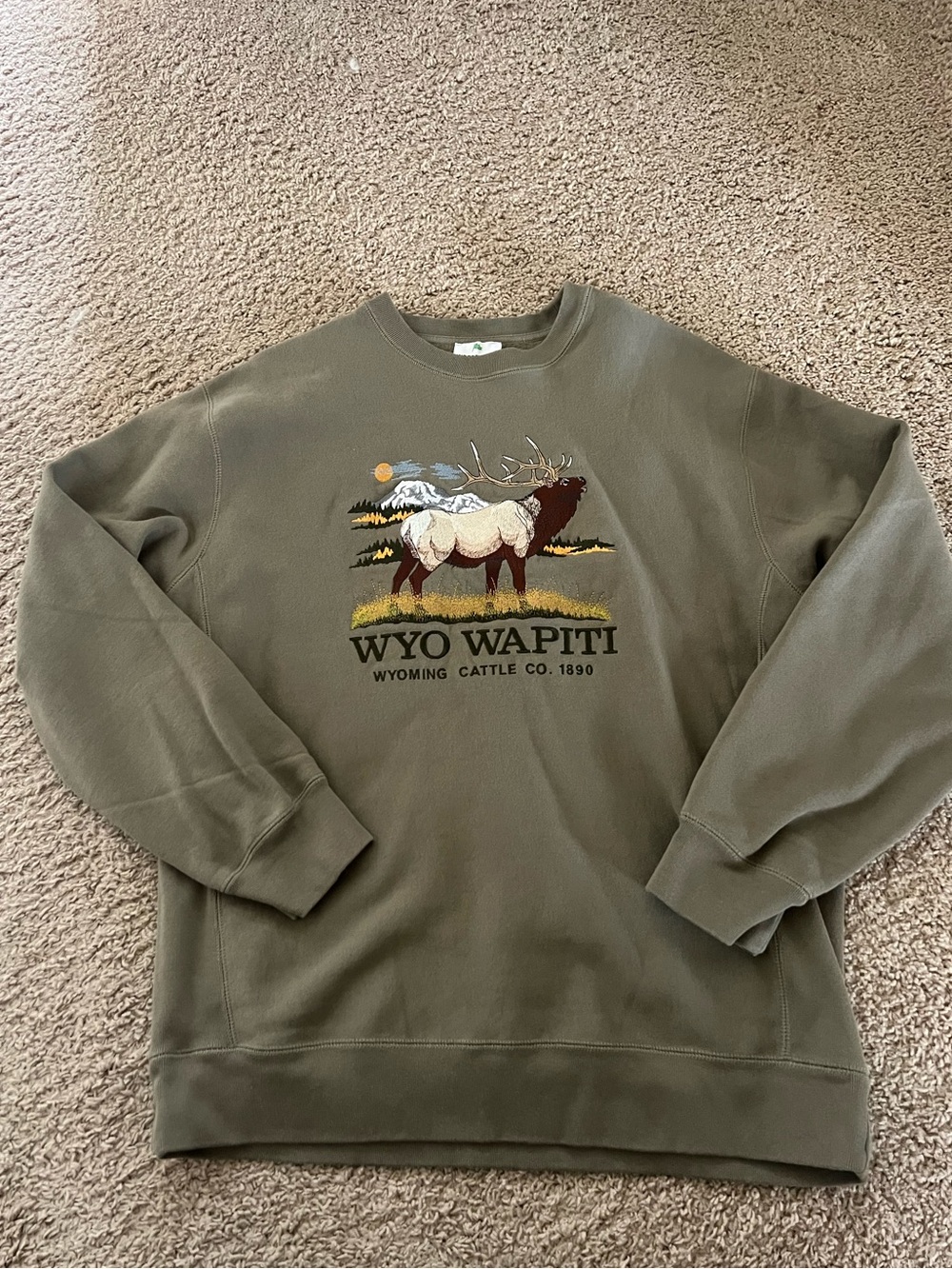 Embroidered WYO Wapiti Olive Green Crewneck | Like New | size 2XL